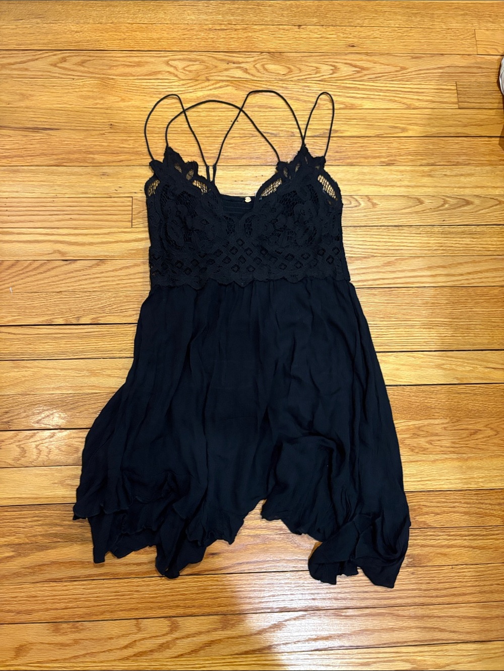 Free People Black Crochet Bodice Spaghetti Strap Dress